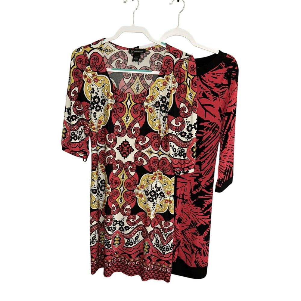 INC Shift Dress Women Lot of 2 USA Soft Aztec Y2K Geometric Floral SZ Med